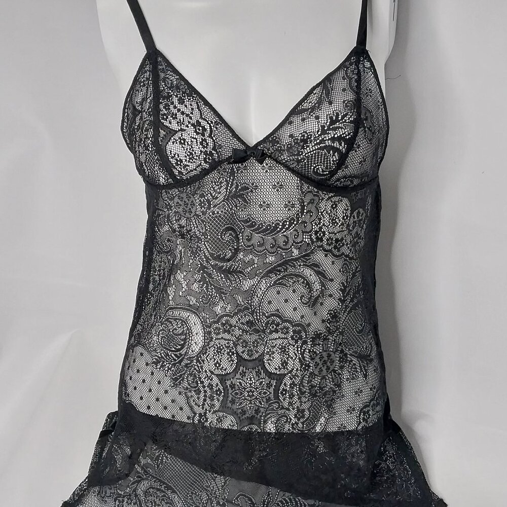 Victoria's Secret Black Lace Cami Dress with cris-cross backing Size S